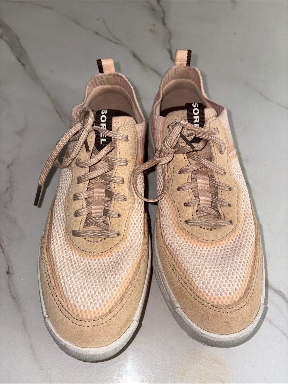 Sorel Women's Beige and Cream Knit Suede Sneakers
